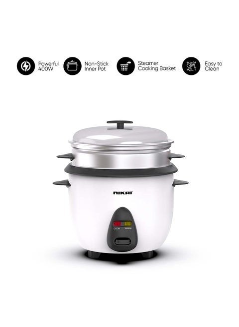 2-In-1 Rice Cooker With Steamer, Non-Stick Convenience Pot And Keep Warm Function For Flawless Meals, Detachable Cord, Cook, Steam, And Keep Warm With Ease And Efficiency 1 L 400 W NR701A White