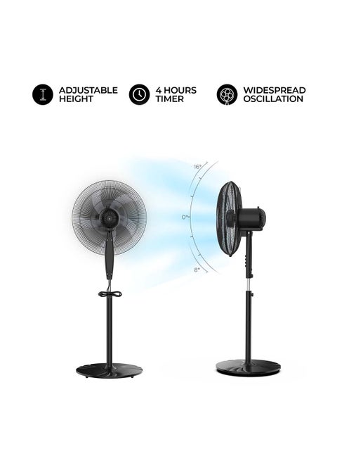 16 Inch Pedestal Fan, T" Class Motor, High-Performance Copper Motor, Wide Angle Oscillation, 5 Leaf "As" Blades, 3 Speeds, Energy-Efficient, Ideal For Home And Office 1.5 L 45 W NPF1631T Black/Silver