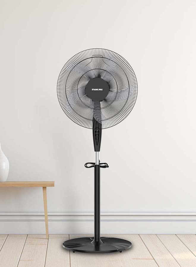 NIKAI 16 Inch Pedestal Fan, T" Class Motor, High-Performance Copper Motor, Wide Angle Oscillation, 5 Leaf "As" Blades, 3 Speeds, Energy-Efficient, Ideal For Home And Office 1.5 L 45 W NPF1631T Black/Silver - Image 1
