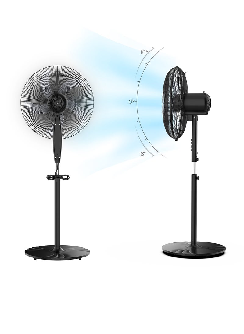 NIKAI 16 Inch Pedestal Fan, T" Class Motor, High-Performance Copper Motor, Wide Angle Oscillation, 5 Leaf "As" Blades, 3 Speeds, Energy-Efficient, Ideal For Home And Office 1.5 L 45 W NPF1631T Black/Silver - Image 2