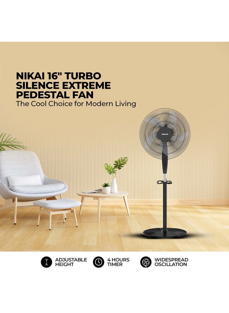 NIKAI 16 Inch Pedestal Fan, T" Class Motor, High-Performance Copper Motor, Wide Angle Oscillation, 5 Leaf "As" Blades, 3 Speeds, Energy-Efficient, Ideal For Home And Office 1.5 L 45 W NPF1631T Black/Silver - Image 3
