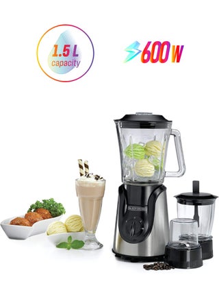 Glass Blender, Six Blade System, Variable Speed, Pulse Function, Includes Accessories, Modern Chrome Design, 1.5 L 600 W BX600G-B5 Silver/Black - pnsku/N11426615A/45/_/1746520009/f09fcb25-b9bf-45a1-8b65-5639838b6522