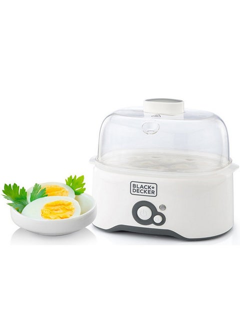 Egg Cooker with 6-Egg Rack, 2 Poaching Pans, Dry Boil Protection, Auto Shutoff, Transparent Cover, Easy to Clean, Perfect for Boiled and Poached Eggs, 280 W EG200-B5 White