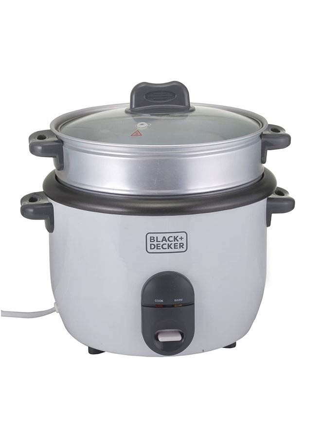 BLACK+DECKER Rice Cooker, Multifunctional Cooking Options, Removable Non-Stick Bowl, Steaming Tray, Water Level Indicator, Glass Lid, Cool Touch Handle, Compact, 1.8 L 700 W RC1860-B5 White - Image 1