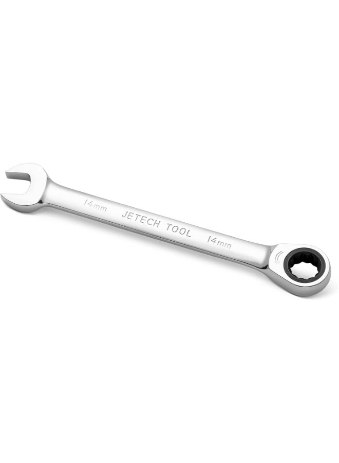 Jetech 14mm Ratchet Wrench, Ratcheting Combination Wrench Metric, Industrial Grade Gear Spanner with 12-Point Design, 72-Tooth Ratchet, Chrome Vanadium Steel for Auto & DIY Repair - GR-14 Silver - Image 1