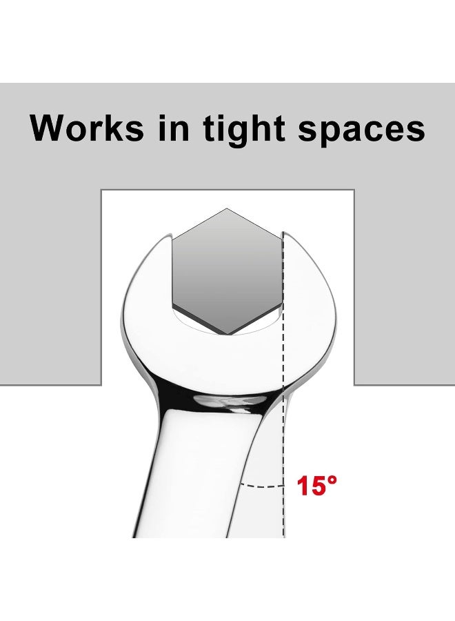 Jetech 21mm Gear Wrench - Metric Industrial Grade Cr-V Steel Ratcheting Combination Wrench, Ratchet Spanner in Polished Chrome Finish Silver - Image 3
