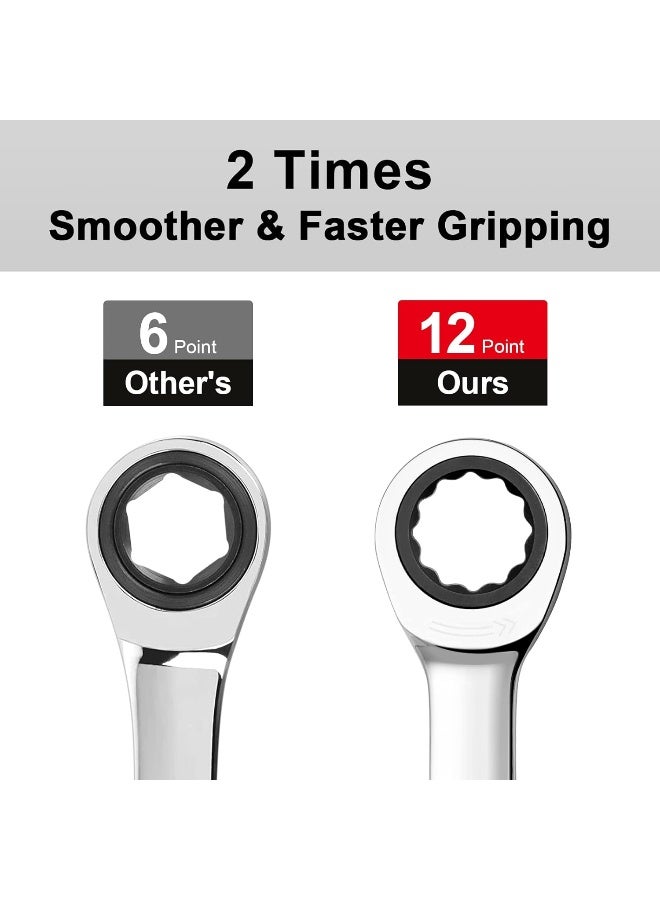 Jetech 21mm Gear Wrench - Metric Industrial Grade Cr-V Steel Ratcheting Combination Wrench, Ratchet Spanner in Polished Chrome Finish Silver - Image 4