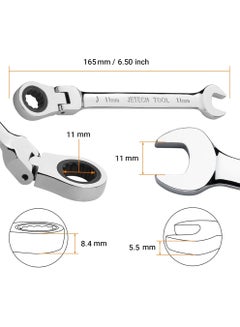 Jetech Jetech 11mm Flexible Head Ratchet Combination Wrench, Industrial Grade Flex Ratcheting Spanner, Heat-Treated Cr-V Alloy Steel, 12 Point Ratchet Box Ended and Open End Spanner, Flex-Head Gear Wrench Silver  - Image 5