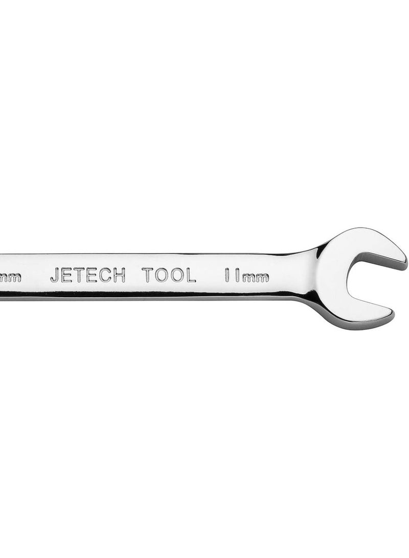 Jetech 11mm Flexible Head Ratchet Combination Wrench, Industrial Grade Flex Ratcheting Spanner, Heat-Treated Cr-V Alloy Steel, 12 Point Ratchet Box Ended and Open End Spanner, Flex-Head Gear Wrench Silver - Image 3