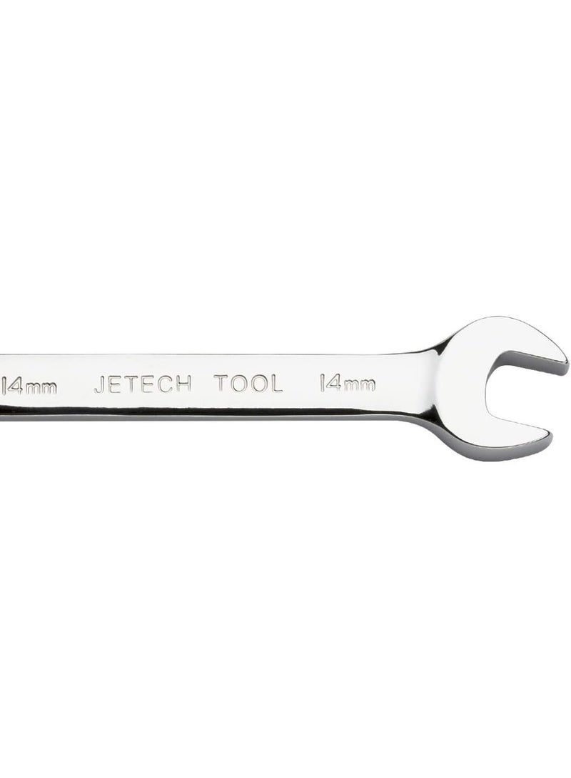 Jetech - Jetech 14mm Flexible Head Ratchet Combination Wrench, Industrial Grade Flex Ratcheting Spanner, Heat-Treated Cr-V Alloy Steel, 12 Point Ratchet Box Ended and Open End Spanner, Flex-Head Gear Wrench Silver - Image 1