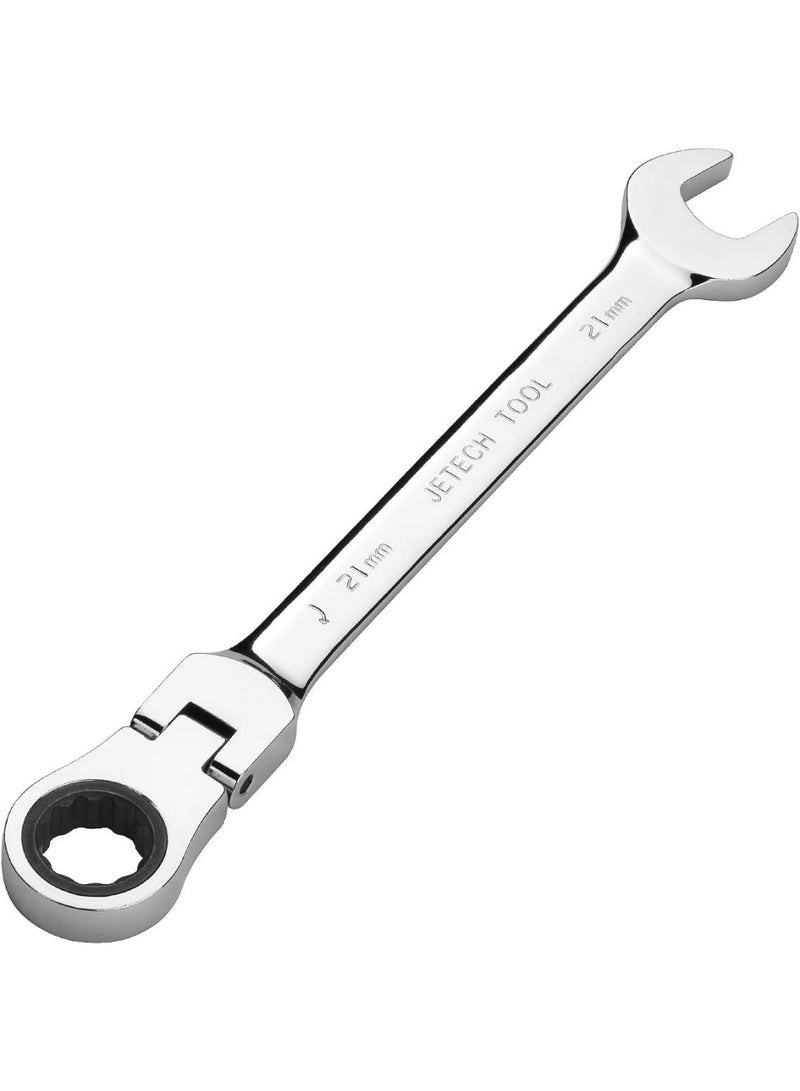 Jetech 21mm Flexible Head Ratchet Combination Wrench, Industrial Grade Flex Ratcheting Spanner, Heat-Treated Cr-V Alloy Steel, 12 Point Ratchet Box Ended and Open End Spanner, Flex-Head Gear Wrench Silver - Image 1
