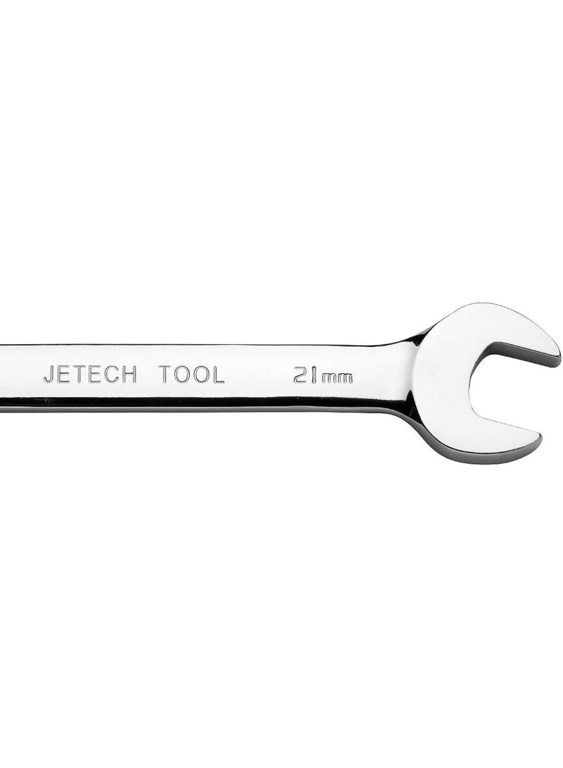 Jetech 21mm Flexible Head Ratchet Combination Wrench, Industrial Grade Flex Ratcheting Spanner, Heat-Treated Cr-V Alloy Steel, 12 Point Ratchet Box Ended and Open End Spanner, Flex-Head Gear Wrench Silver - Image 3