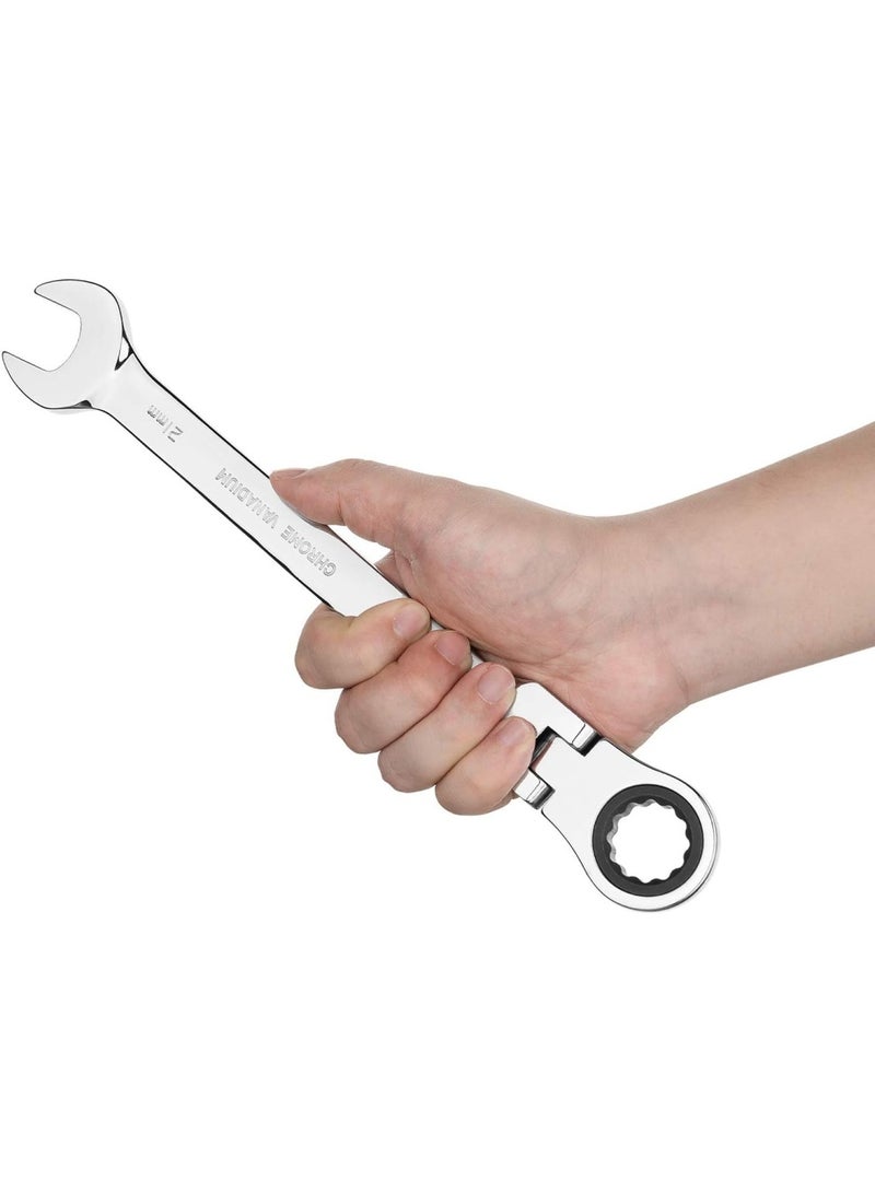 Jetech 21mm Flexible Head Ratchet Combination Wrench, Industrial Grade Flex Ratcheting Spanner, Heat-Treated Cr-V Alloy Steel, 12 Point Ratchet Box Ended and Open End Spanner, Flex-Head Gear Wrench Silver - Image 5