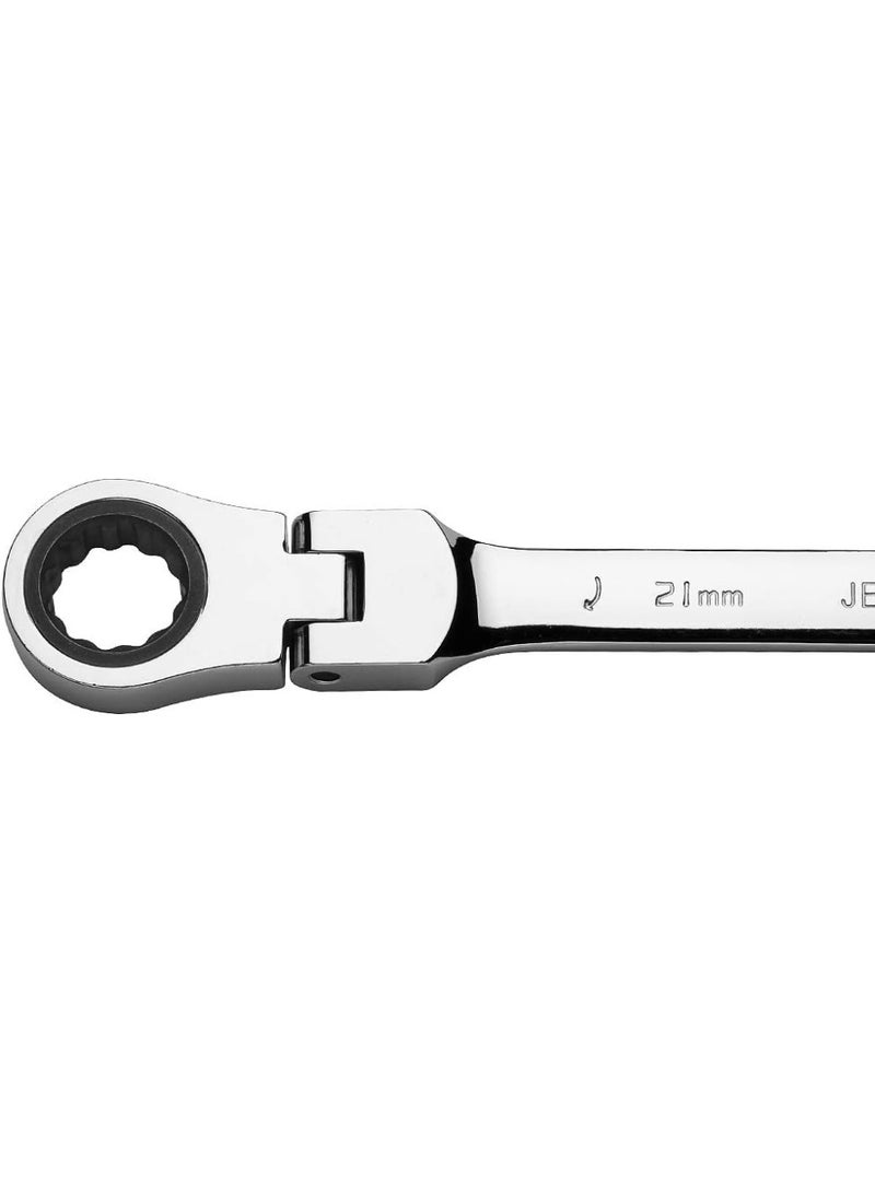 Jetech 21mm Flexible Head Ratchet Combination Wrench, Industrial Grade Flex Ratcheting Spanner, Heat-Treated Cr-V Alloy Steel, 12 Point Ratchet Box Ended and Open End Spanner, Flex-Head Gear Wrench Silver - Image 2