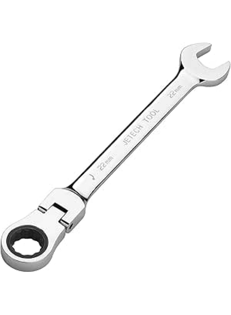 Jetech 22mm Flexible Head Ratchet Combination Wrench, Industrial Grade Flex Ratcheting Spanner, Heat-Treated Cr-V Alloy Steel, 12 Point Ratchet Box Ended and Open End Spanner, Flex-Head Gear Wrench Silver - Image 1