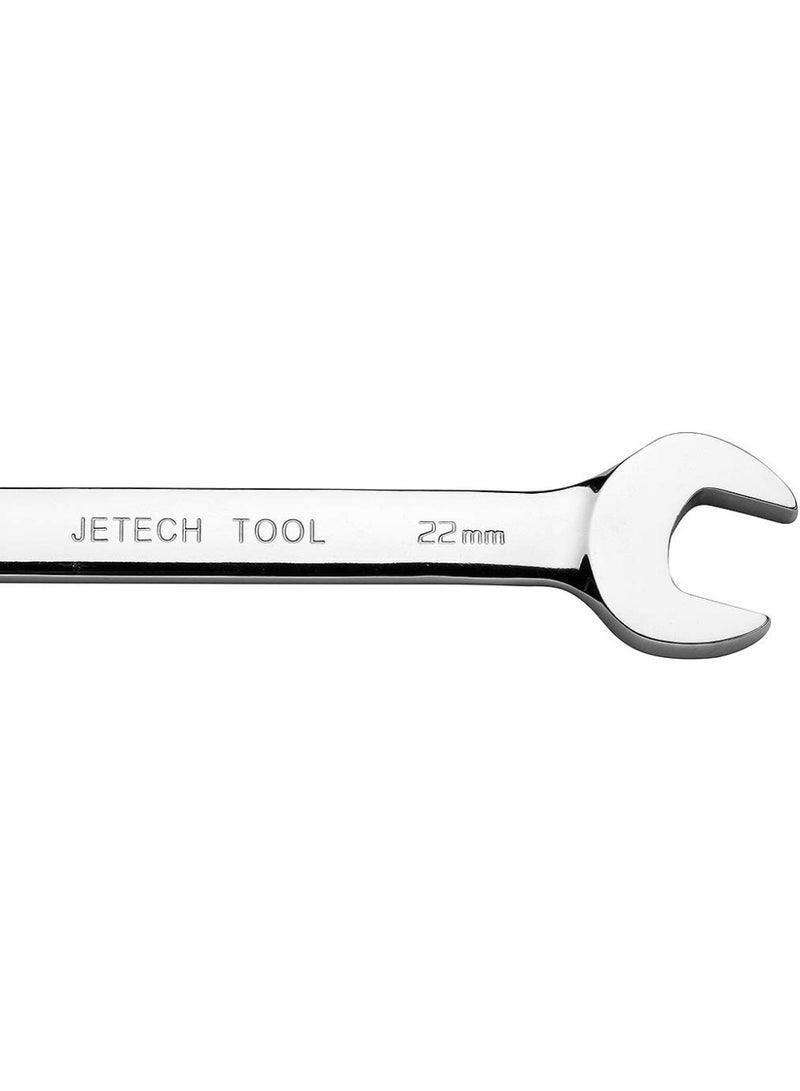 Jetech 22mm Flexible Head Ratchet Combination Wrench, Industrial Grade Flex Ratcheting Spanner, Heat-Treated Cr-V Alloy Steel, 12 Point Ratchet Box Ended and Open End Spanner, Flex-Head Gear Wrench Silver - Image 3