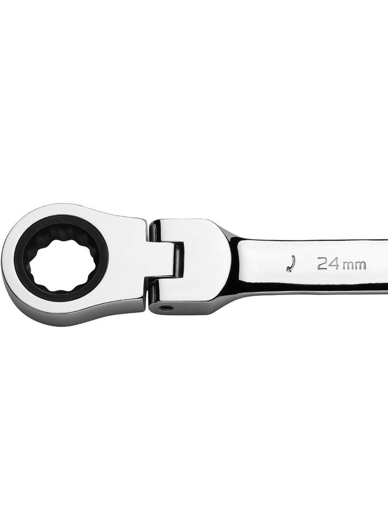 Jetech Jetech 24mm Flexible Head Ratchet Combination Wrench, Industrial Grade Flex Ratcheting Spanner, Heat-Treated Cr-V Alloy Steel, 12 Point Ratchet Box Ended and Open End Spanner, Flex-Head Gear Wrench Silver  - Image 3