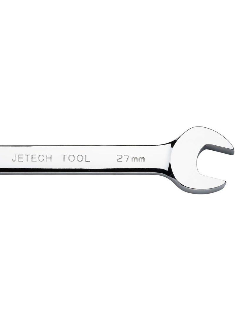 Jetech Jetech 27mm Flexible Head Ratchet Combination Wrench, Industrial Grade Flex Ratcheting Spanner, Heat-Treated Cr-V Alloy Steel, 12 Point Ratchet Box Ended and Open End Spanner, Flex-Head Gear Wrench Silver  - Image 2