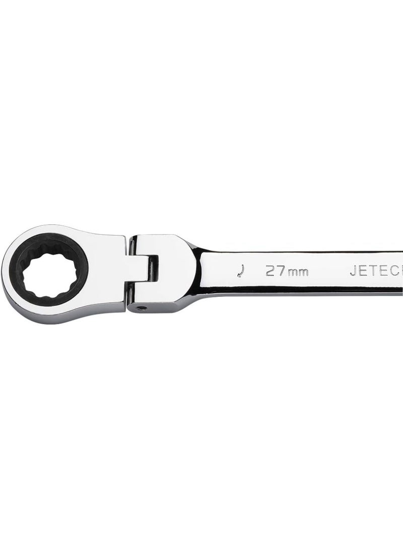 Jetech Jetech 27mm Flexible Head Ratchet Combination Wrench, Industrial Grade Flex Ratcheting Spanner, Heat-Treated Cr-V Alloy Steel, 12 Point Ratchet Box Ended and Open End Spanner, Flex-Head Gear Wrench Silver  - Image 4