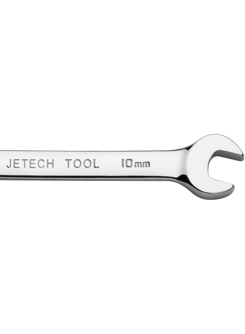 Jetech 10mm Flexible Head Ratchet Combination Wrench, Industrial Grade Flex Ratcheting Spanner, Heat-Treated Cr-V Alloy Steel, 12 Point Ratchet Box Ended and Open End Spanner, Flex-Head Gear Wrench Silver - Image 3