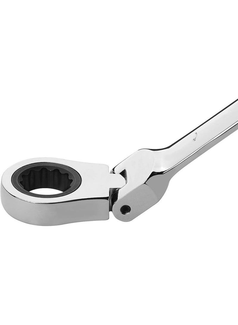Jetech 10mm Flexible Head Ratchet Combination Wrench, Industrial Grade Flex Ratcheting Spanner, Heat-Treated Cr-V Alloy Steel, 12 Point Ratchet Box Ended and Open End Spanner, Flex-Head Gear Wrench Silver - Image 4