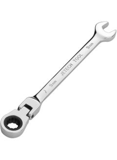 Jetech Jetech 9mm Flexible Head Ratchet Combination Wrench, Industrial Grade Flex Ratcheting Spanner, Heat-Treated Cr-V Alloy Steel, 12 Point Ratchet Box Ended and Open End Spanner, Flex-Head Gear Wrench Silver  - Image 1