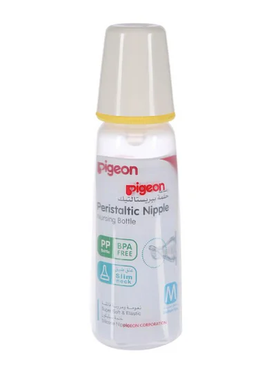 pigeon Slim Neck Plastic Bottle, White Cap, Ultra Soft Silicone Nipple, Anti Colic, BPA And BPS Free, 240ml - Assorted