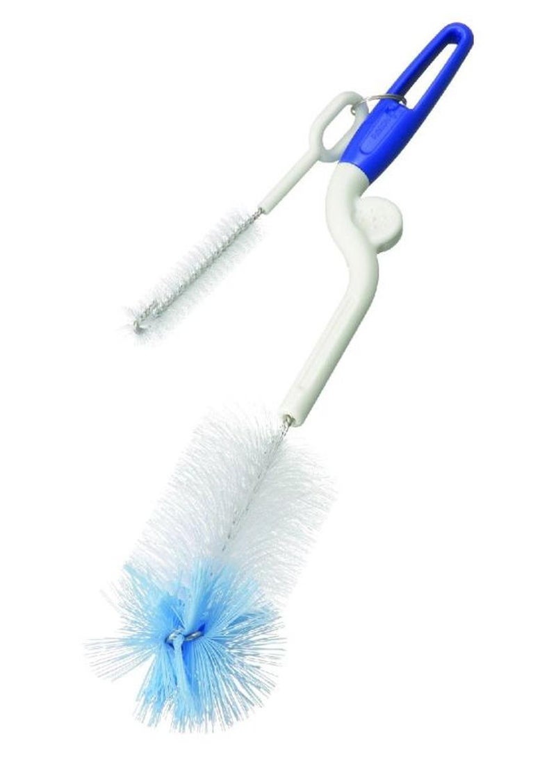 بيجون فرشاة زجاجة الرضاعة والحلمة 2 في 1 - أزرق/ أبيض - Image 1