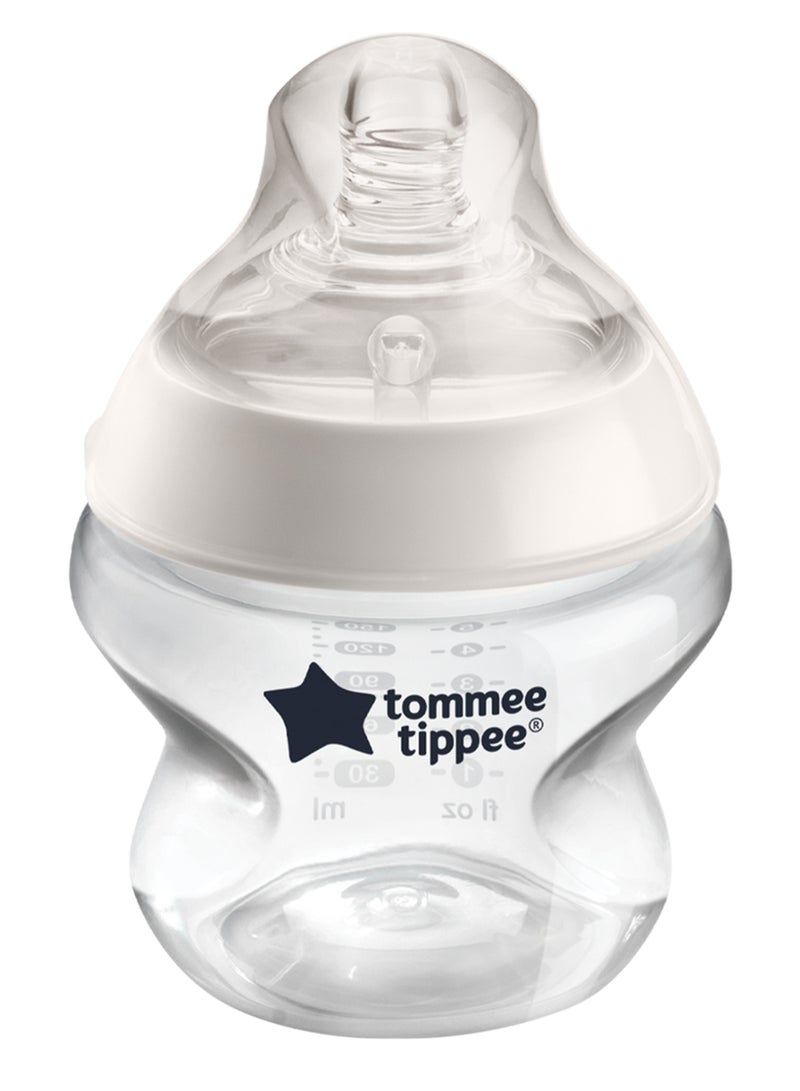tommee tippee - Pack Of 1 Closer To Nature Baby Feeding Bottle With Anti-Colic Valve, 0 Months +, 150 ML, White/Clear, Slow Flow - Image 1