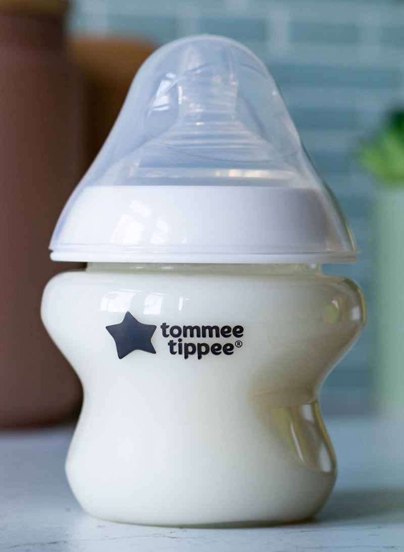 tommee tippee - Pack Of 1 Closer To Nature Baby Feeding Bottle With Anti-Colic Valve, 0 Months +, 150 ML, White/Clear, Slow Flow - Image 1
