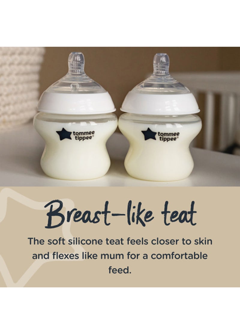 tommee tippee - Pack Of 1 Closer To Nature Baby Feeding Bottle With Anti-Colic Valve, 0 Months +, 150 ML, White/Clear, Slow Flow - Image 1