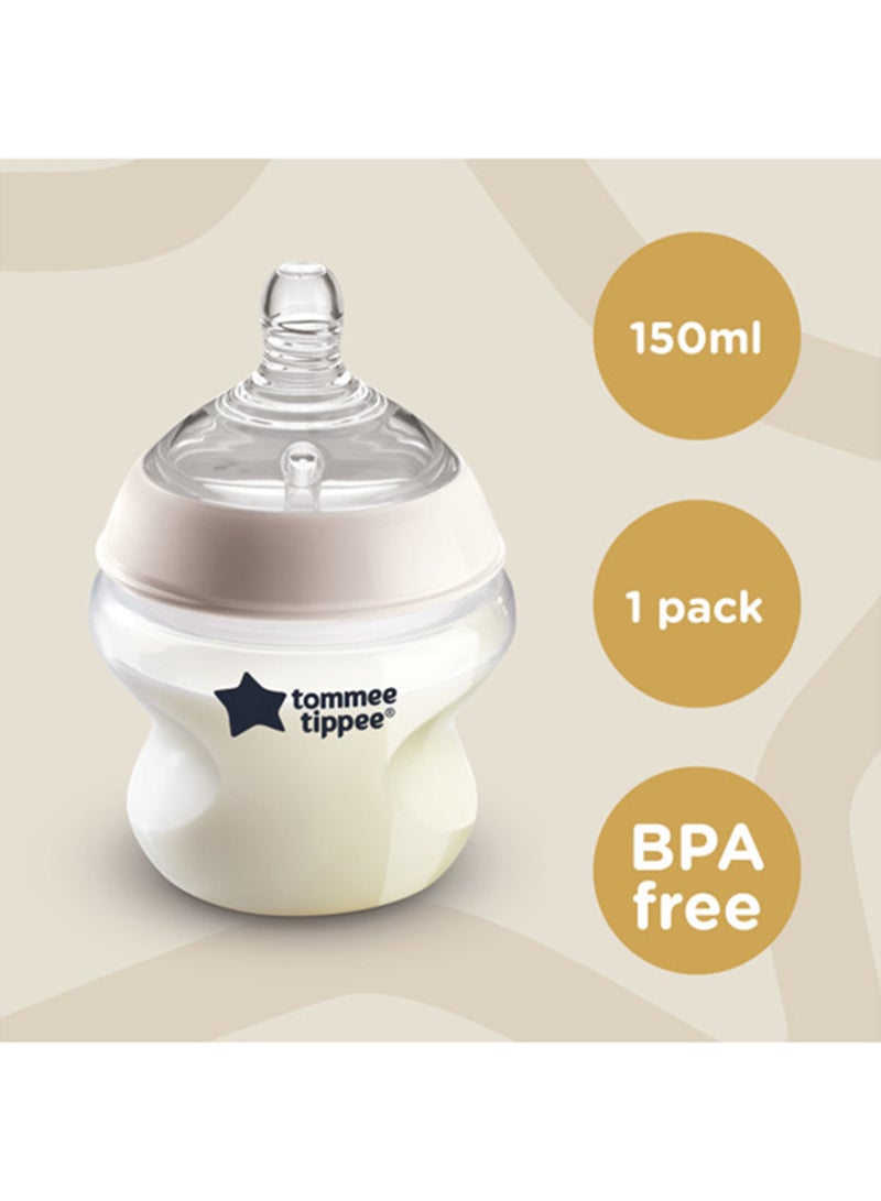 tommee tippee - Pack Of 1 Closer To Nature Baby Feeding Bottle With Anti-Colic Valve, 0 Months +, 150 ML, White/Clear, Slow Flow - Image 1