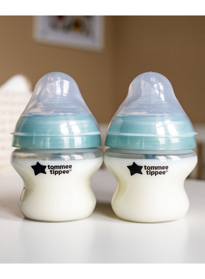 tommee tippee Pack Of 2 Advanced Anti-Colic Baby Bottles, Slow-Flow Unique Venting System 0 Months+ 150 ml Clear  - Image 4