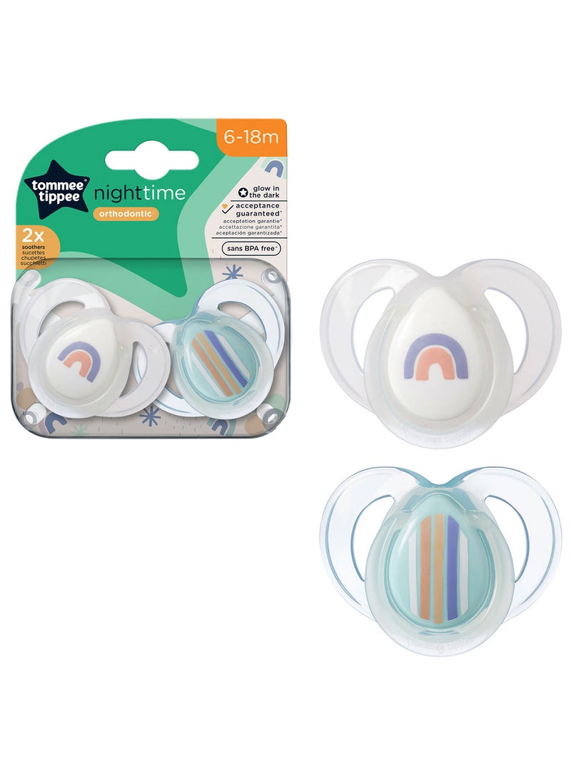tommee tippee - Pack Of 2 Clinically Designed Orthodontic Silky Texture Pacifier With Holder Set For 6-18 Months Multicolour - Image 1