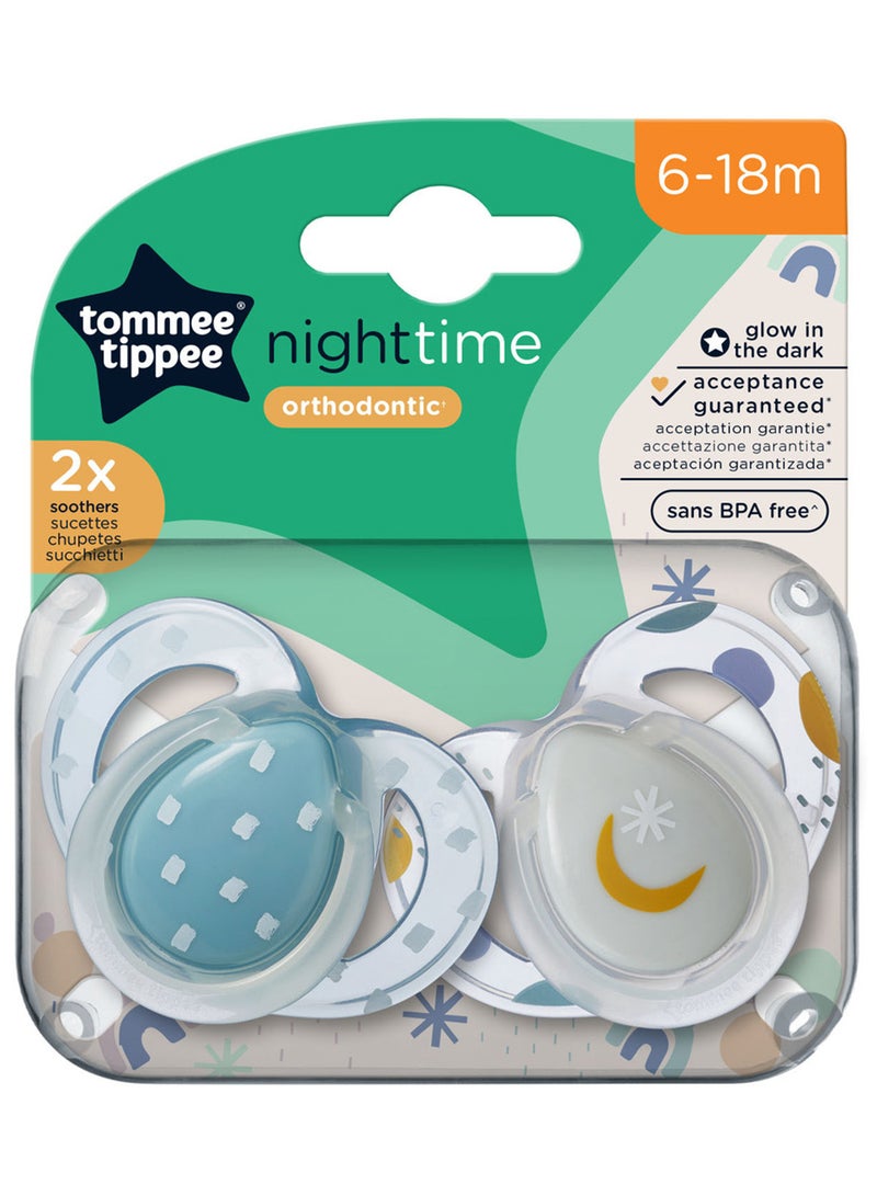 tommee tippee - Pack Of 2 Clinically Designed Orthodontic Silky Texture Pacifier With Holder Set For 6-18 Months Multicolour - Image 1
