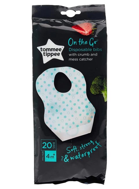 Disposable Bibs for Babies & Toddlers with Crumb Catcher - 20-Pack Mess-Free Feeding Essentials - Soft, Strong & Waterproof Baby Feeding Bibs for Travel, Home, Weaning & First Tastes