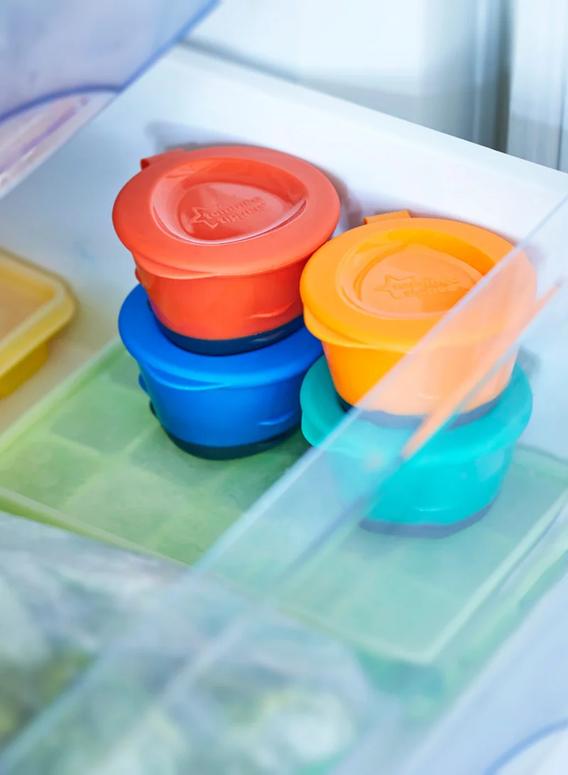 tommee tippee Pack Of 4 Pop Up Freezer Weaning Pots With Tray, Baby Food Containers With Soft Push Up Bases, 4 Months+, 60ml Multicolour (  Packaging May Vary )