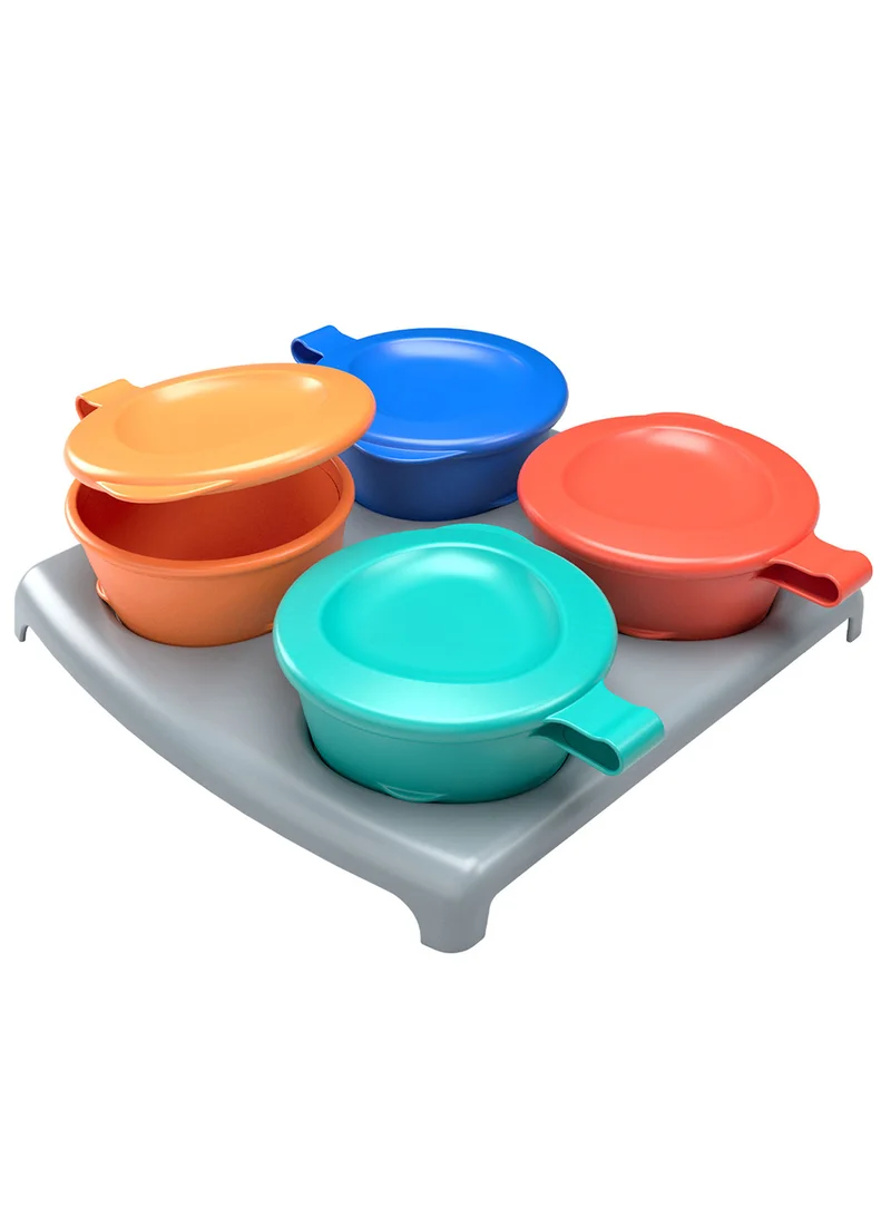 tommee tippee Pack Of 4 Pop Up Freezer Weaning Pots With Tray, Baby Food Containers With Soft Push Up Bases, 4 Months+, 60ml Multicolour (  Packaging May Vary )