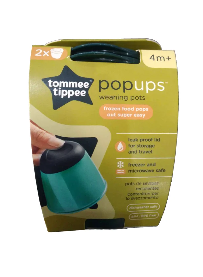 tommee tippee Pack Of 2 Pop Up Weaning Pots, Baby Food Containers With Soft Push Up Bases, Freezer Safe 4 Months+, Blue - Packaging May Vary