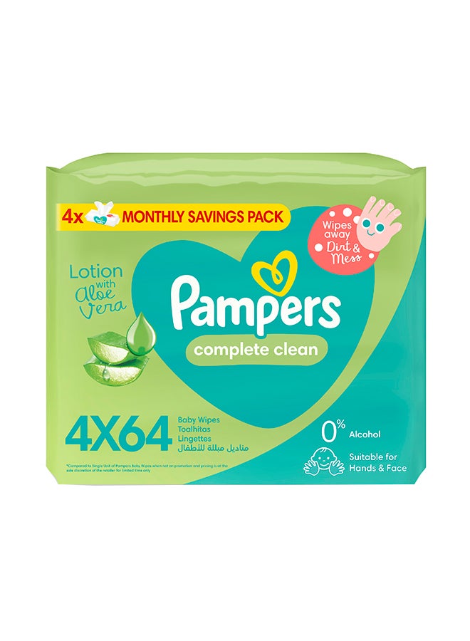 Pampers Complete Clean Baby Wipes with Aloe Vera Lotion , 4 Packs, 256 Count - Image 1