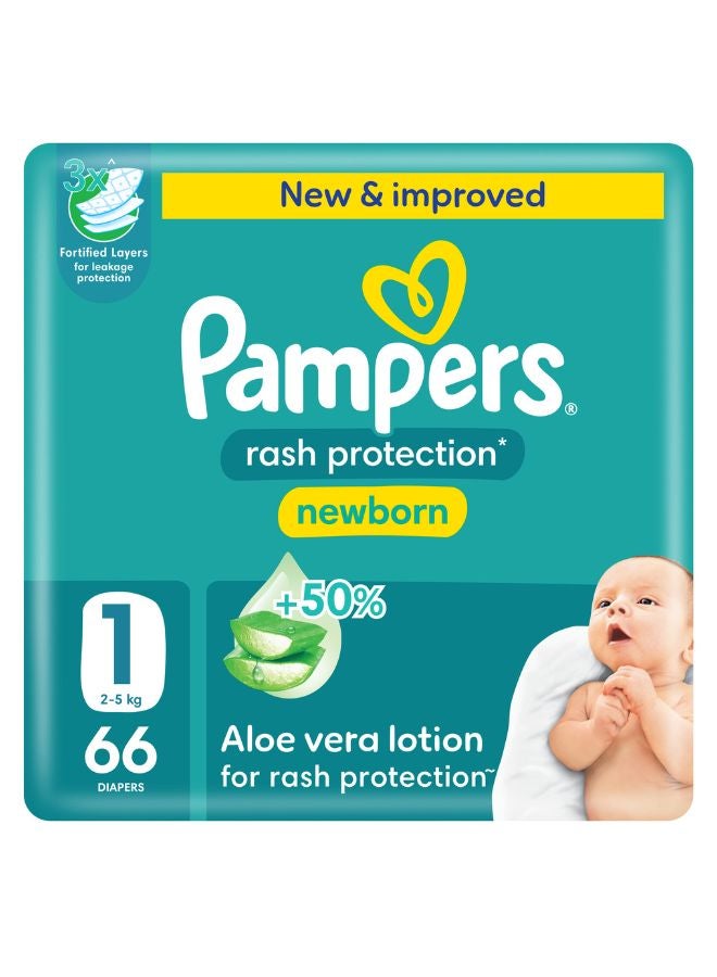 Pampers Aloe Vera Taped Diapers Size 1 Jumbo Pack 66 Count  - Image 1