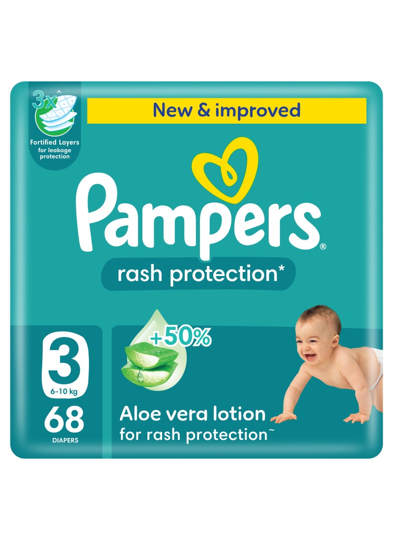 Pampers Rash Protection Size 3 Taped Diapers Size 3 6-10 Kg Mega Pack 68 Count - Image 1