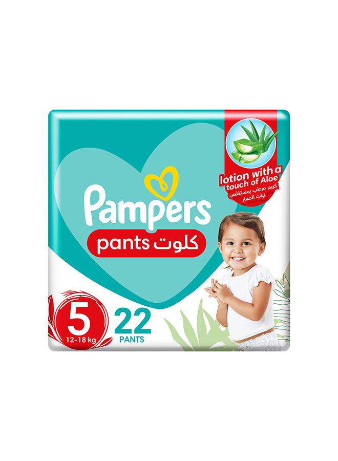 Baby-Dry Pants With Aloe Vera Lotion, Stretchy Sides, And Leakage Protection, Size 5, 12-18 Kg,22 Pants 