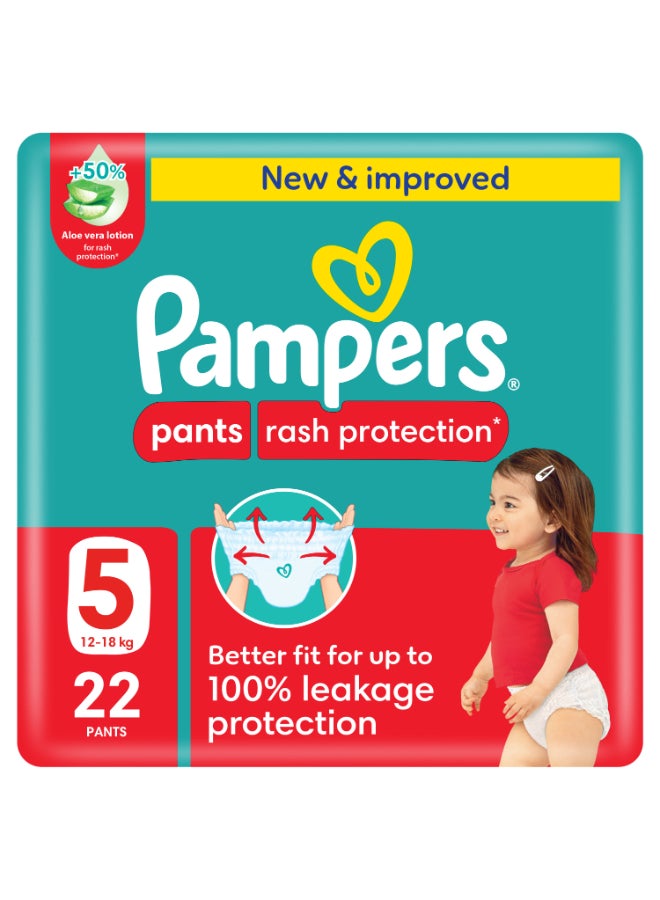 Pampers - Baby-Dry Pants with Aloe Vera Lotion, 360 Fit , Size 5, 12-18kg, Carry Pack, 22 Count - Image 1