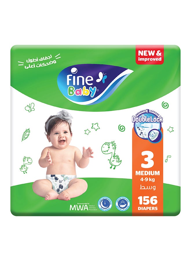 Diapers Size 3 (4-9Kg) Medium, 156 Count With The New Double Lock Leak Barriers - pnsku/N11638356A/45/_/1704435445/183e4098-41a3-46d8-a46e-b7d0f168a10f