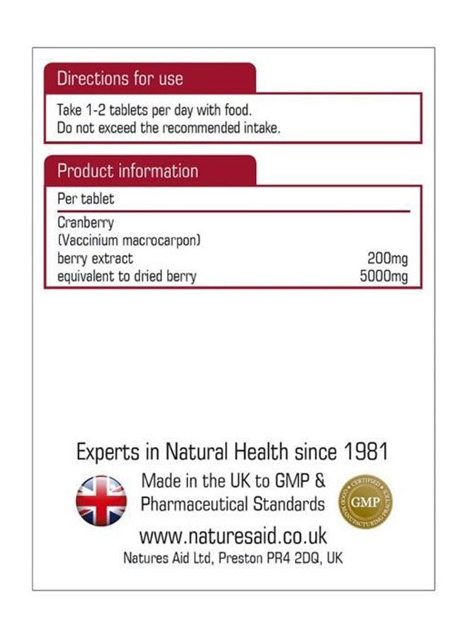 Natures Aid - Cranberry Equivalent To 5000Mg Of Cranberries Food Supplement 30 Tablets - Image 1