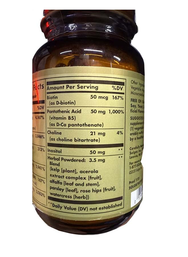 Solgar B Complex "50" 100 Vegetable Capsules - Image 3