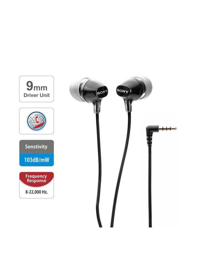 سوني سماعات أذن داخلية سلكية مزودة بميكروفون وسلك للتحكم، طراز MDR-EX15AP أسود - Image 4