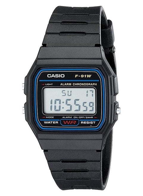 ساعة رقمية مقاومة للماء للرجال F-91W-1DG باللون الأسود للرجال
