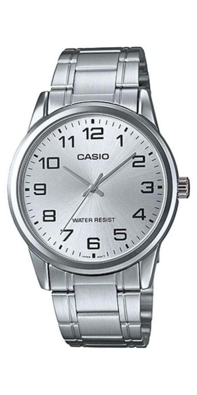 كاسيو ساعة يد إنتايسر بعقارب مقاومة للماء بسوار من الإستانلس ستيل طراز MTP-V001D-7BUDF - 38 مم - فضي للرجال - Image 1